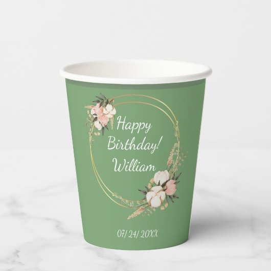 Gepersonaliseerde Verjaardag Party Bloemen Spray G Papieren Bekers (Achterkant)