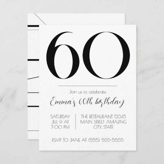 Gepersonaliseerde Verjaardag Uitnodiging Zwart-wit (Voorkant / Achterkant)