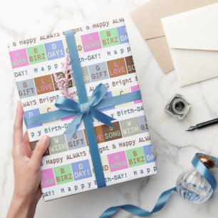 Gepersonaliseerde Verjaardag Wens Vierkantjes Verp Cadeaupapier