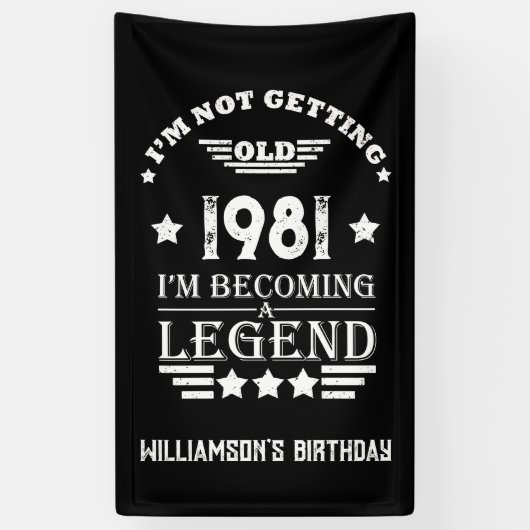 Gepersonaliseerde verjaardag zwart wit spandoek (Verticaal)