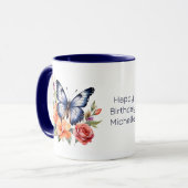 Gepersonaliseerde Verjaardagscadeau Vlinder Bloeme Mok (Voorkant links)