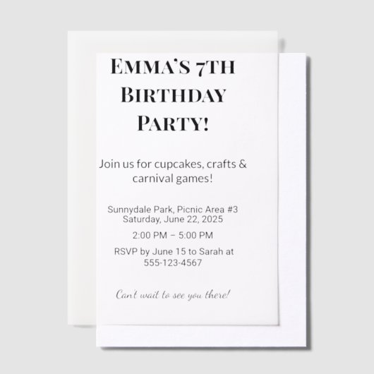 Gepersonaliseerde Verjaardagsfeest Vellum Overlays Vellum Uitnodigingen (Offset)