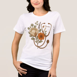 Gepersonaliseerde Verpleegkundige Boho Bloemen Ste Tri-Blend Shirt