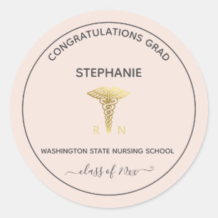 Gepersonaliseerde verpleegschool Afstuderen Blush Ronde Sticker