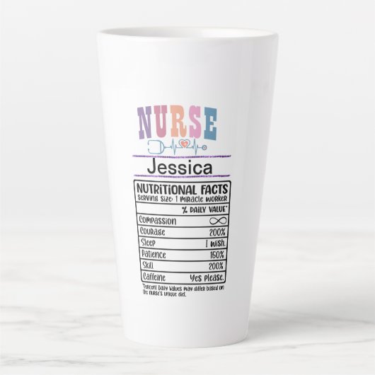 Gepersonaliseerde verpleegster Voedingsfeiten Grap Latte Mok (Voorkant)