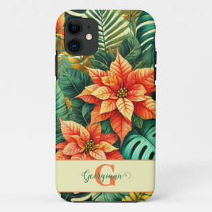 Gepersonaliseerde Vibrant Tropical Christmas Poins iPhone 11 Hoesje