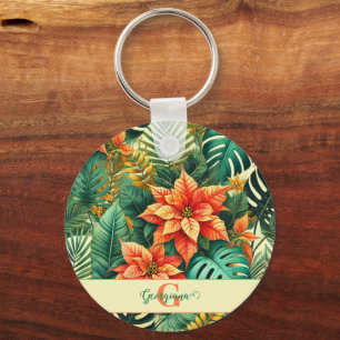 Gepersonaliseerde Vibrant Tropical Christmas Poins Sleutelhanger