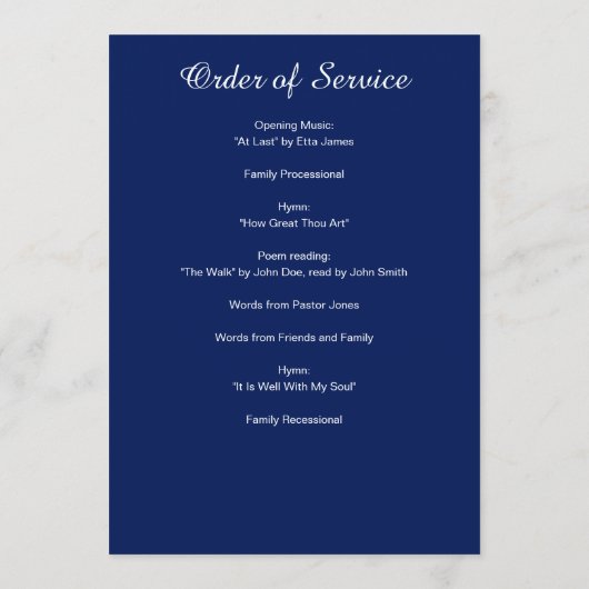 Gepersonaliseerde viering van het leven Foto Memor Programma (Achterkant)