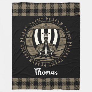 Gepersonaliseerde Viking Dragon Long Ship Runes Zw Fleece Deken