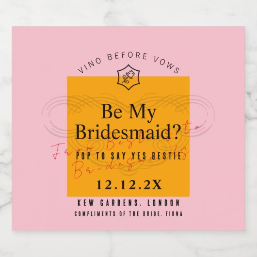 Gepersonaliseerde Vino Before Vows Roos geïnspiree Sparkling Wijnetiket (Enkel label)