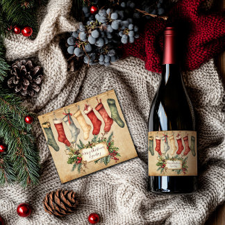 Gepersonaliseerde Vintage Christmas Sparkling Wine Wijnetiket