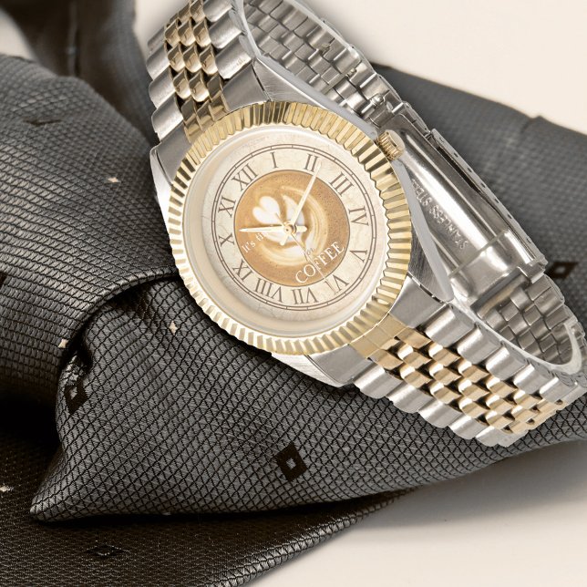 Gepersonaliseerde Vintage Coffee Cappuccino Horloge (Elegant watch featuring a coffee/cappuccino theme in vintage style )