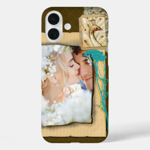 Gepersonaliseerde vintage fotocollage iPhone 16 plus hoesje