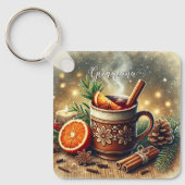 Gepersonaliseerde Vintage Kerstmarkt Mulled Wine Sleutelhanger (Voorkant)