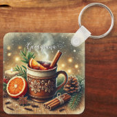 Gepersonaliseerde Vintage Kerstmarkt Mulled Wine Sleutelhanger (Achterkant)