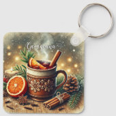 Gepersonaliseerde Vintage Kerstmarkt Mulled Wine Sleutelhanger (Achterkant)