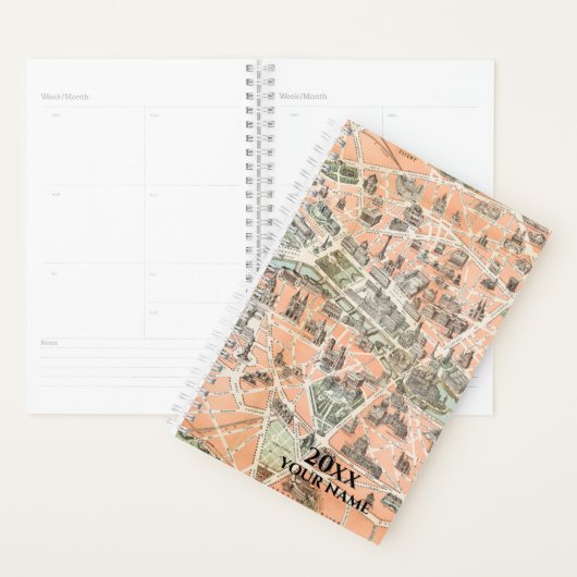 Gepersonaliseerde Vintage Paris Map Planner Notiti (Display)