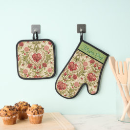 Gepersonaliseerde Vintage Rose Ovenwant en Pothoud & Pannenlap Set