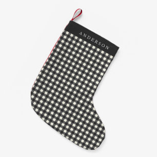Gepersonaliseerde vintage zwart-wit geruit kleine kerstsok