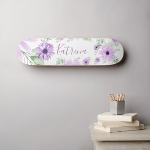 Gepersonaliseerde Violette Groene Waterverf Bloeme Skateboard