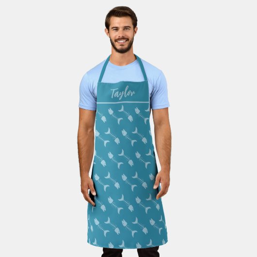 Gepersonaliseerde vis Bone Pattern Blauw Schort (Gedragen)