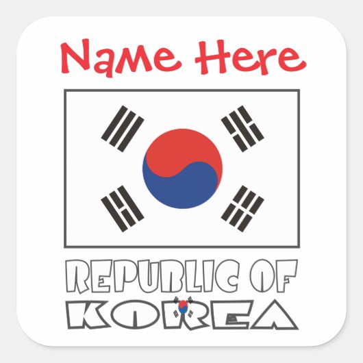 Gepersonaliseerde Vlag van de Republiek Korea Vier Vierkante Sticker (Voorkant)