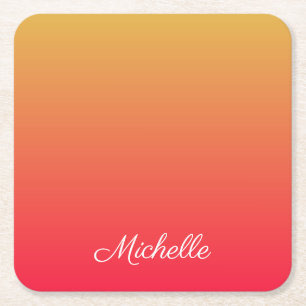 Gepersonaliseerde vlamrode en gele kleur vierkante kartonnen onderzetter