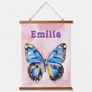 Gepersonaliseerde vlinder aangepaste naam Preppy Hangend Wandkleed