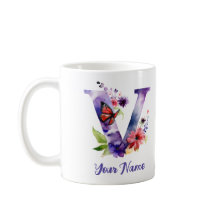 Gepersonaliseerde vlinder en bloemen letter "V"