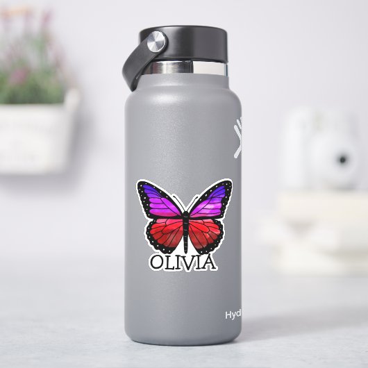 Gepersonaliseerde Vlinder Meisje's Naam Sticker (HydroFlask)