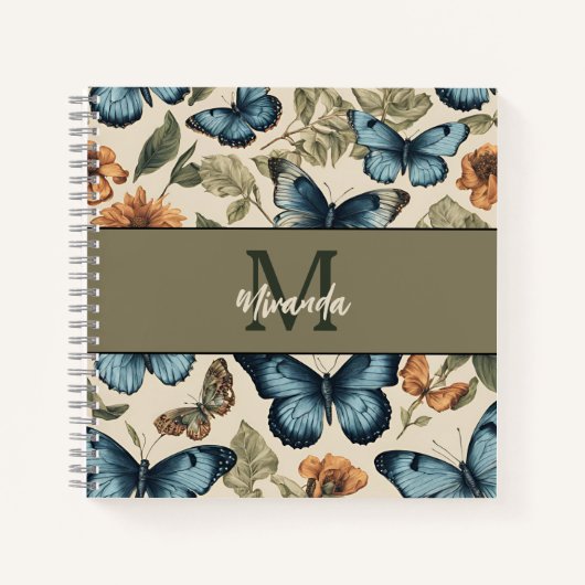 Gepersonaliseerde Vlinder Monogram Sketchbook Notitieboek (Voorkant)