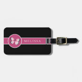 Gepersonaliseerde vlinder zwart roze wit bagagelabel (Voorkant horizontaal)