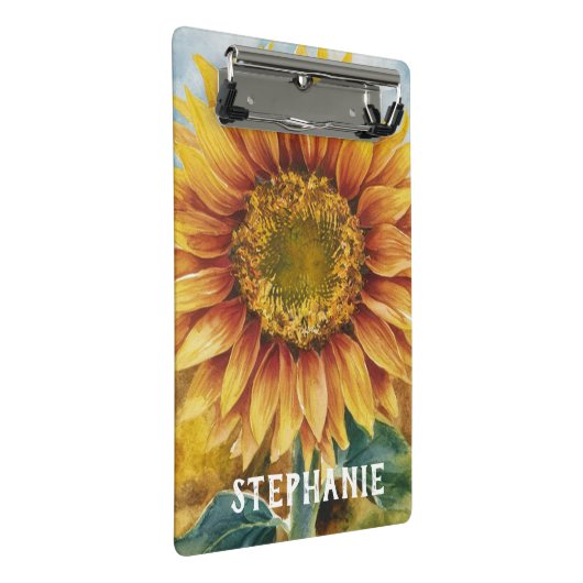 Gepersonaliseerde Voeg Jouw naam Zonnebloem Waterv Mini Klembord (Schuin)