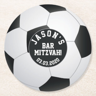 Gepersonaliseerde Voetbalbar Mitzvah Zwart Wit Ronde Kartonnen Onderzetter