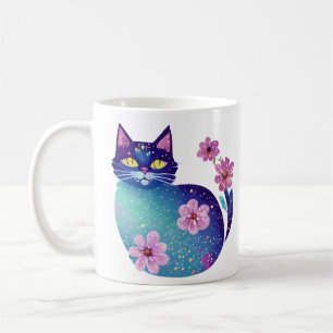Gepersonaliseerde volkskunst Kat en bloemen Koffiemok