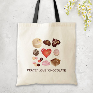 Gepersonaliseerde vrede Liefde Chocolade Snoep Har Tote Bag