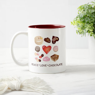 Gepersonaliseerde vrede Liefde Chocolade Snoep Har Tweekleurige Koffiemok