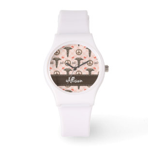 Gepersonaliseerde vrede Liefde MD Caduceus Horloge