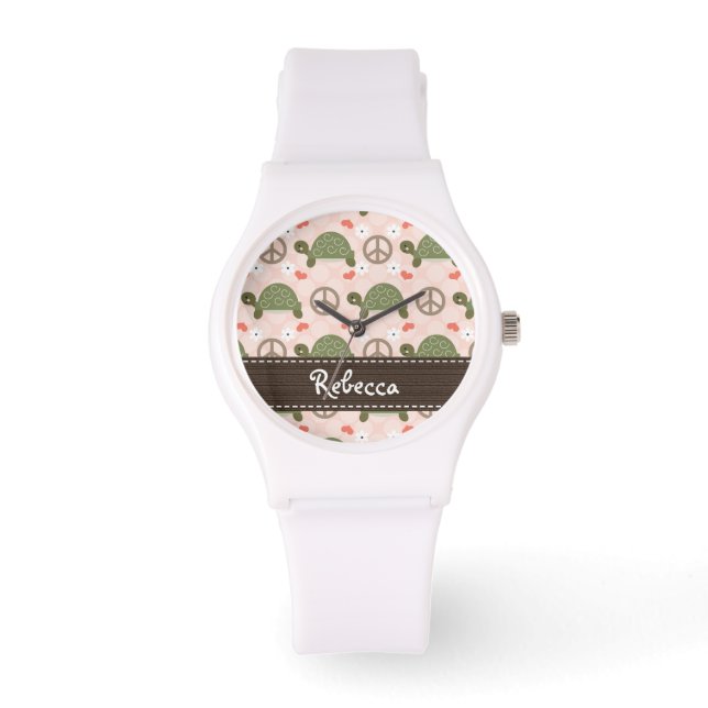 Gepersonaliseerde vrede liefde schildpadden horloge (Voorkant)