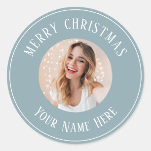 Gepersonaliseerde Vrolijke Kerstkaarten voor foto Ronde Sticker