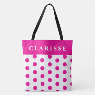 Gepersonaliseerde Vrouwelijke Hot Pink & White Pol Draagtas