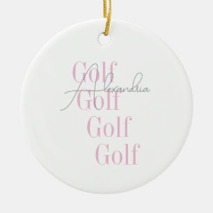 Gepersonaliseerde Vrouwen Golf Roze Typografie Keramisch Ornament