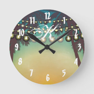 Gepersonaliseerde Wall Clock Beach Sunset Palm Tre Ronde Klok