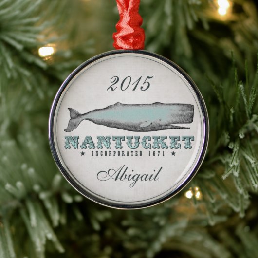 Gepersonaliseerde  walvis Nantucket MA Ornament (Boom)