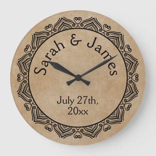 Gepersonaliseerde wandklok rond het ornamental Wed Grote Klok (Voorkant)
