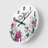 Gepersonaliseerde Wandklok Tropische Bloem op Blau Ronde Klok (Hoek)