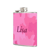 Gepersonaliseerde warmroze Camouflage-kolf Heupfles (Links)