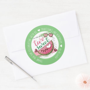 Gepersonaliseerde watermeloen 2e verjaardagsfeestj ronde sticker