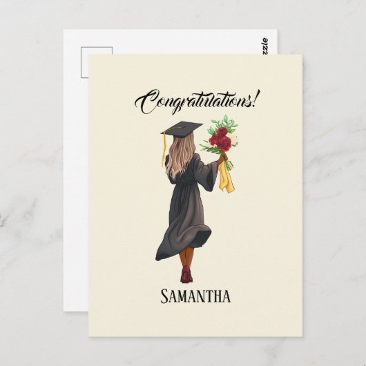Gepersonaliseerde Waterverf Afstuderen (5) Briefkaart (Voorkant / Achterkant)