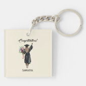 Gepersonaliseerde Waterverf Afstuderen (7) Sleutelhanger (Achterkant)